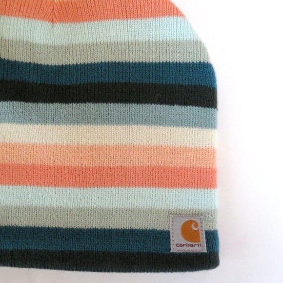 Carhartt Beanie Fleece Lined Peach & Teal Stripes main image 4